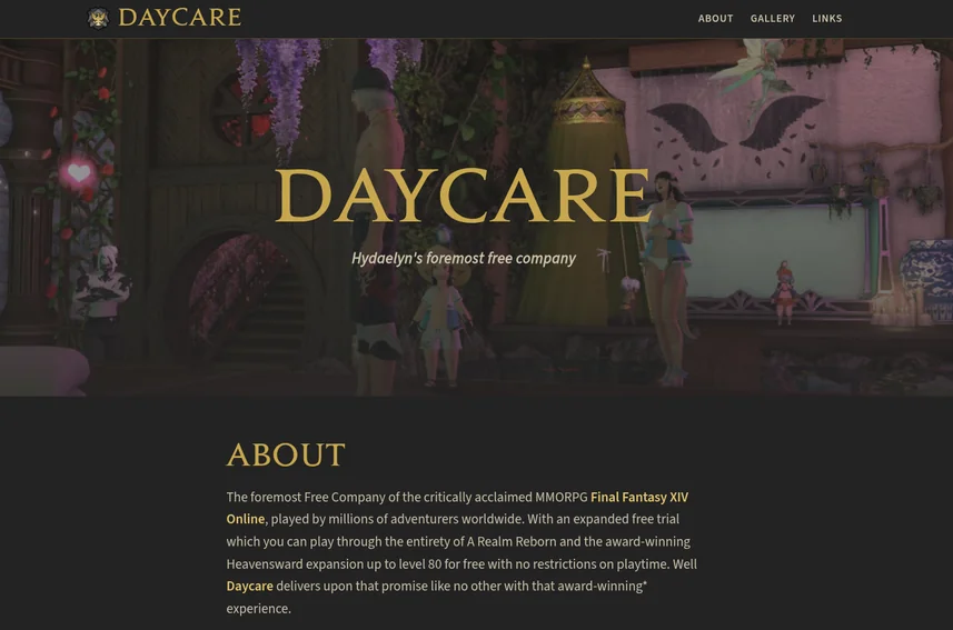 FFXIV free company website screenshot
