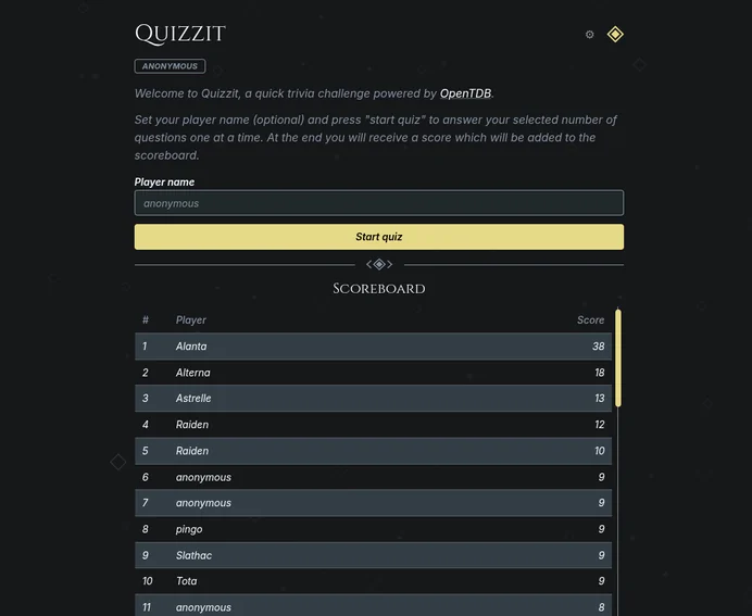 Quizzit website screenshot